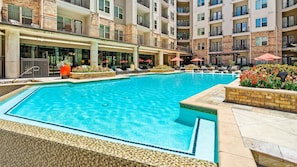 Outdoor pool, pool loungers