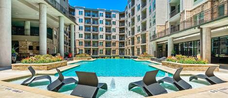 Outdoor pool, pool loungers