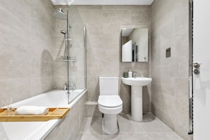 Hair dryer, towels, toilet paper