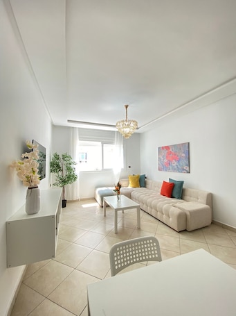 Living area. Amira home. Central apartment with pool 5 minutes from the beach