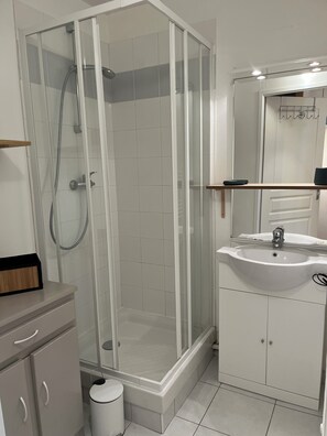 Shower, hair dryer, toilet paper