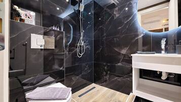 Hair dryer, towels, toilet paper