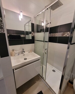 Secadora de cabello, toallas, jabón, papel de baño 