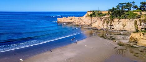 Beach nearby, sun-loungers