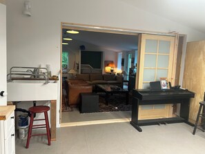 Smart TV, DVD player, books, video library
