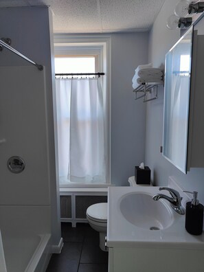 淋浴设施、吹风机、毛巾、肥皂