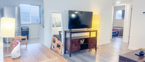2 bedrooms, iron/ironing board, travel crib, internet