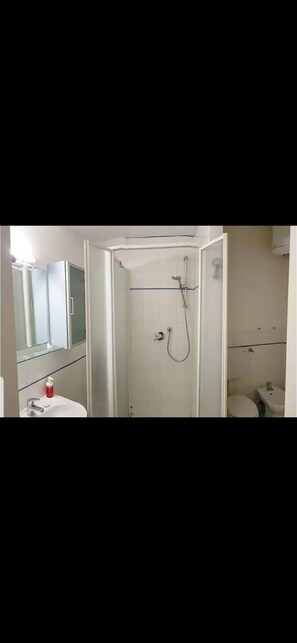 Douche, sèche-cheveux, bidet, serviettes fournies