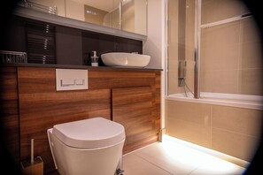Hair dryer, towels, toilet paper
