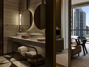 Rainfall showerhead, hair dryer, bathrobes, slippers