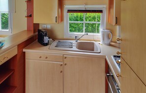 Fridge, oven, stovetop, coffee/tea maker