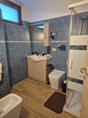 Dusche, Haartrockner, Bidet, Handtücher