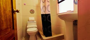 Separate bathtub and shower, free toiletries, hair dryer, towels