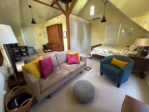 1 bedroom, desk, iron/ironing board, travel cot