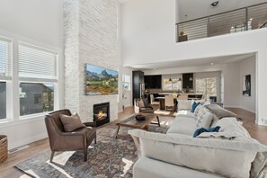 Smart TV, fireplace, video games, DVD player