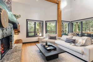 Smart TV, chimenea y estéreo 
