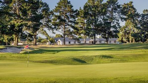 A golf course with bunkers and a flagstick. - Harewood Lodge (Christchurch)