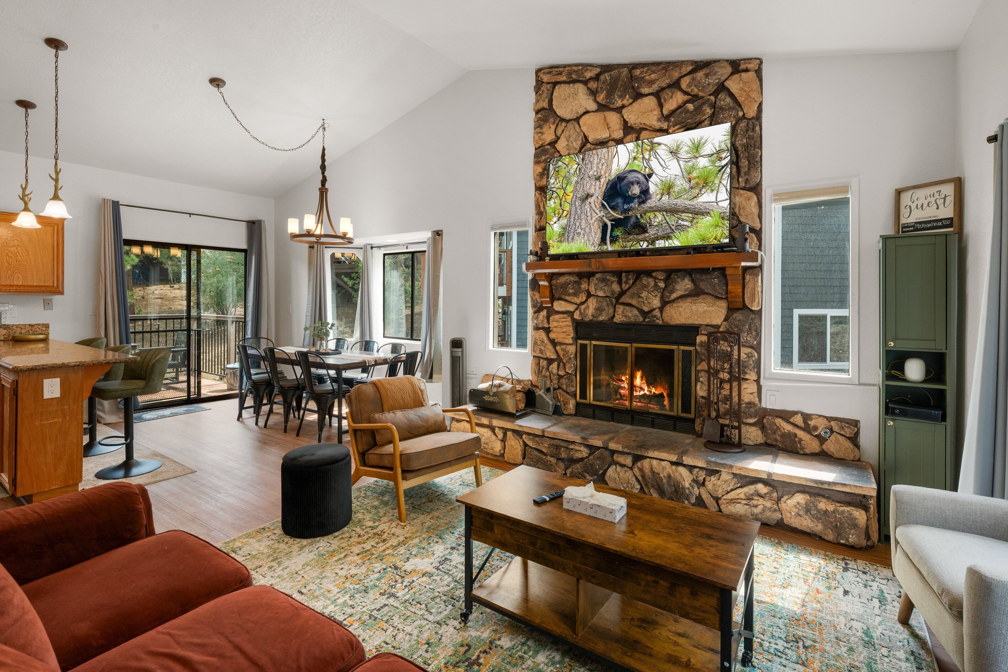 Smart TV, fireplace, video games