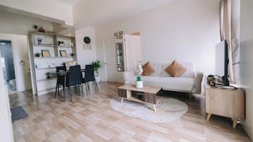 Smart TV, chimenea y libros