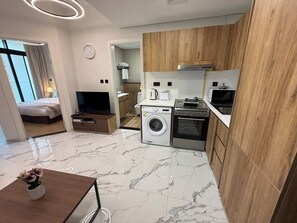 Fridge, microwave, oven, dishwasher