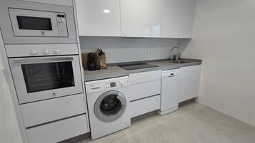 Fridge, microwave, oven, dishwasher