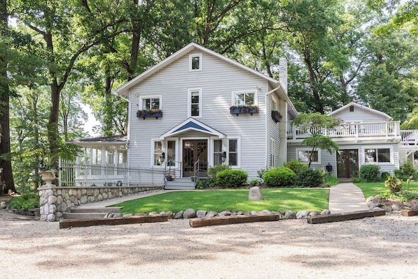 Historic 6,000 sq ft lakefront retreat w/ private beach, boat & gathering space