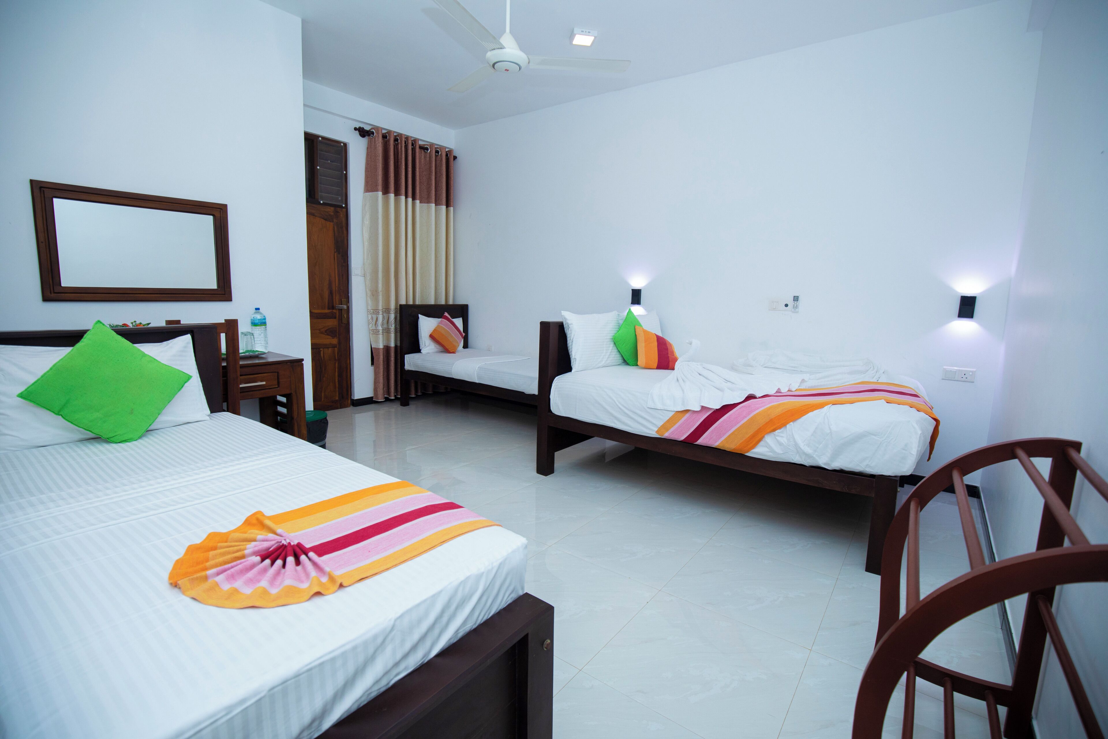 Desk, laptop workspace, free WiFi, bed sheets