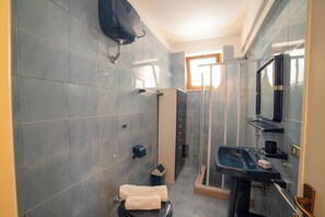 Shower, bidet, towels, soap