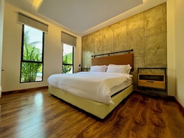 Family Quadruple Room, River View | Desk, laptop workspace, blackout drapes, iron/ironing board