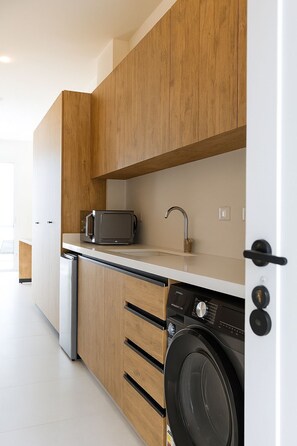 Mini-fridge, microwave
