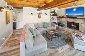 TV, fireplace