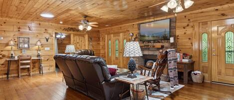TV, fireplace