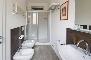 Regadera, secadora de cabello, bidet, toallas 