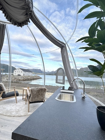 Luxury Bungalow, Patio, Sea View | Private kitchen. Arctic Glamping-Dome