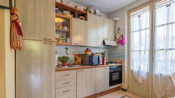 Apartment, Balcony, City View | Private kitchen | Fridge, microwave, oven, stovetop