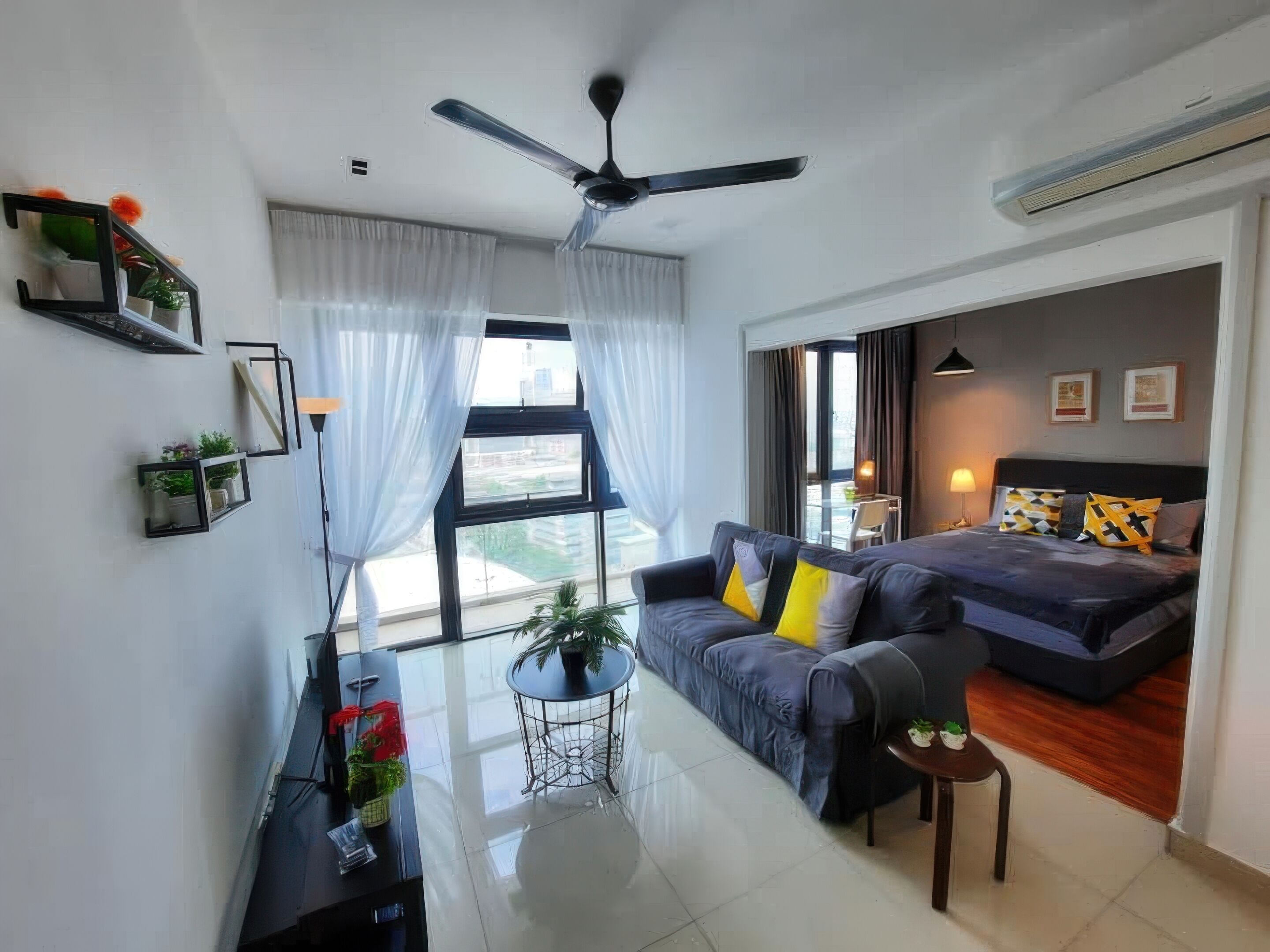 Desk, laptop workspace, free WiFi, bed sheets