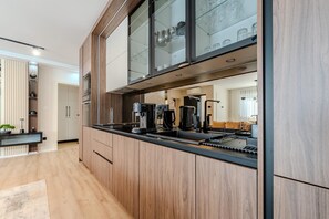 Fridge, microwave, oven, dishwasher