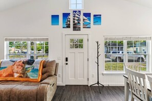 Smart TV, fireplace, video games, DVD player