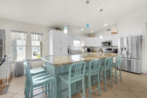 Fridge, microwave, oven, stovetop - 🌴Seaside Serenity | Coastal Charm w/ Private Pool, Walk to Beach, Pets Welcome (Pensacola Beach)
