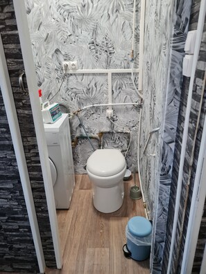 Shower, soap, toilet paper