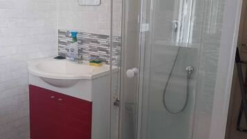 Shower, soap, toilet paper