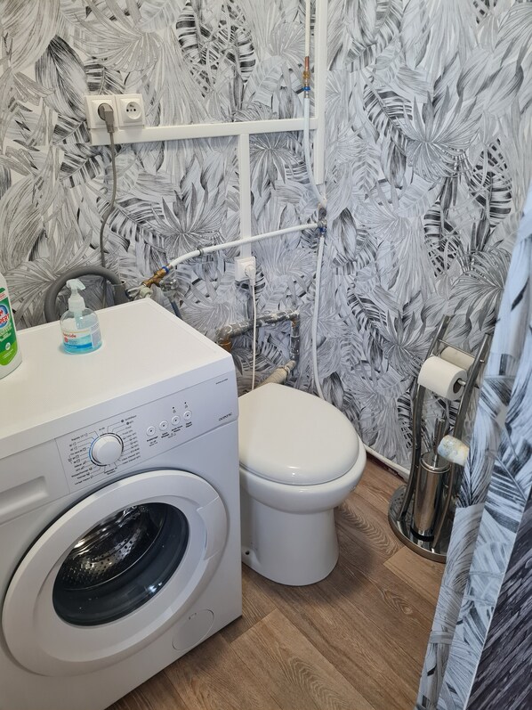 Shower, soap, toilet paper