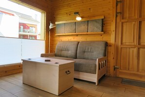 TV, fireplace, table football, books