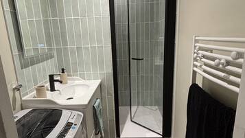 Hair dryer, towels, toilet paper