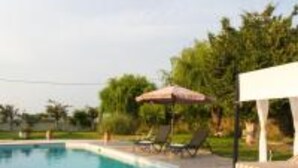 A swimming pool with lounge chairs and umbrellas. - Villa Fivos With Private Pool by Lefkadastay (Lefkada)