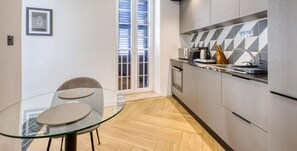 Fridge, microwave, oven, dishwasher