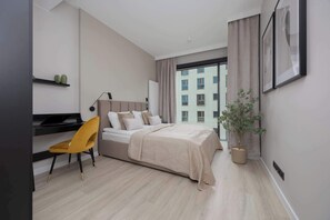 1 bedroom, desk, iron/ironing board, travel cot