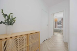 1 bedroom, desk, iron/ironing board, travel cot