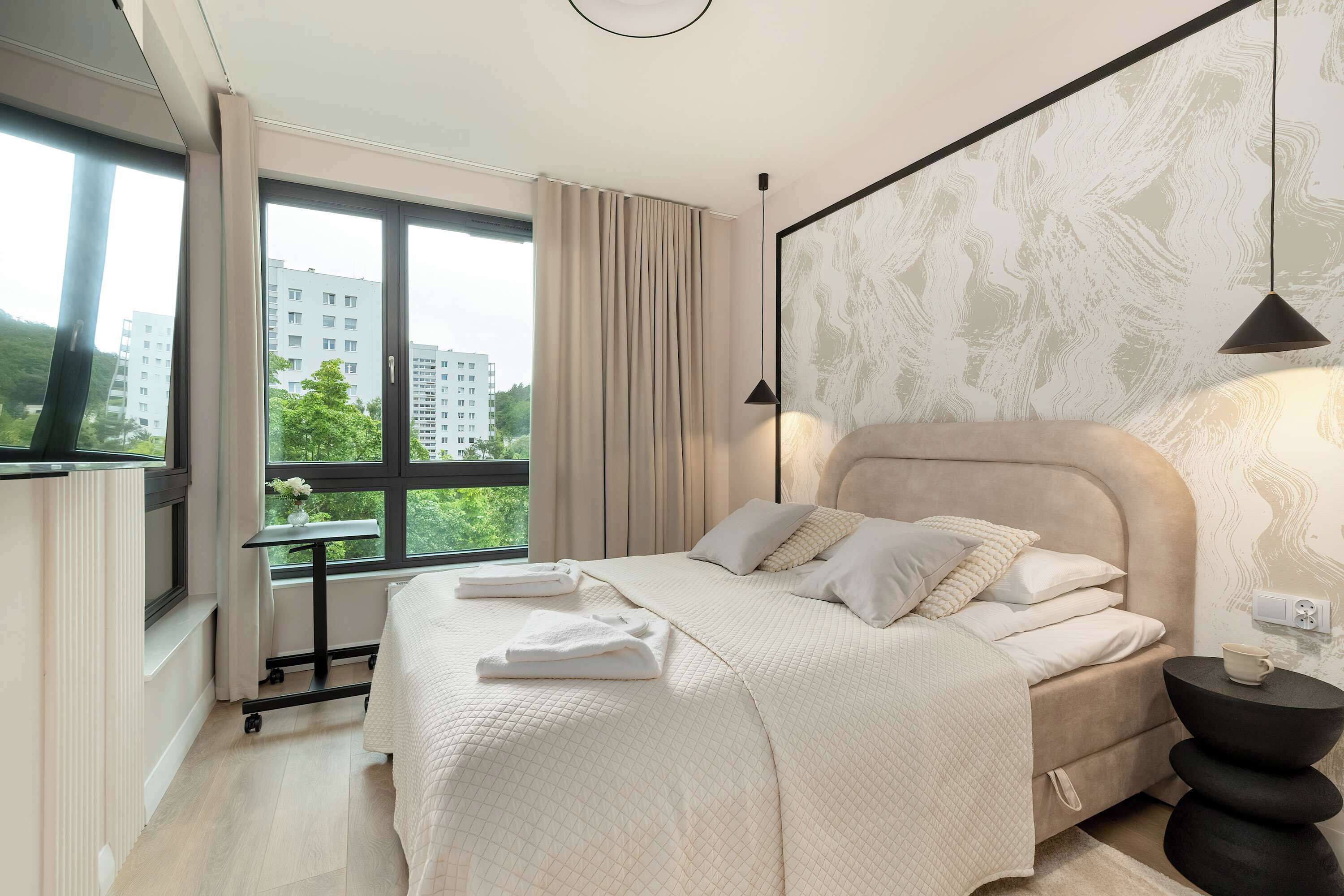 1 bedroom, desk, iron/ironing board, travel crib