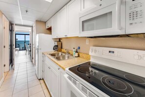 Fridge, microwave, coffee/tea maker